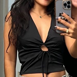 Satin cinched halter top